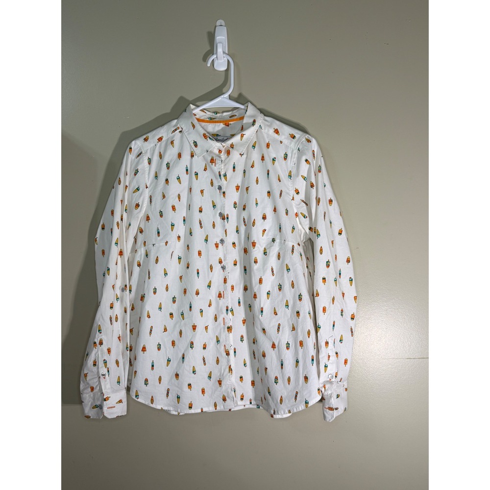 Bariloche Spain Popsicle Ice Cream Print Cotton Button Down Shirt White ES 44